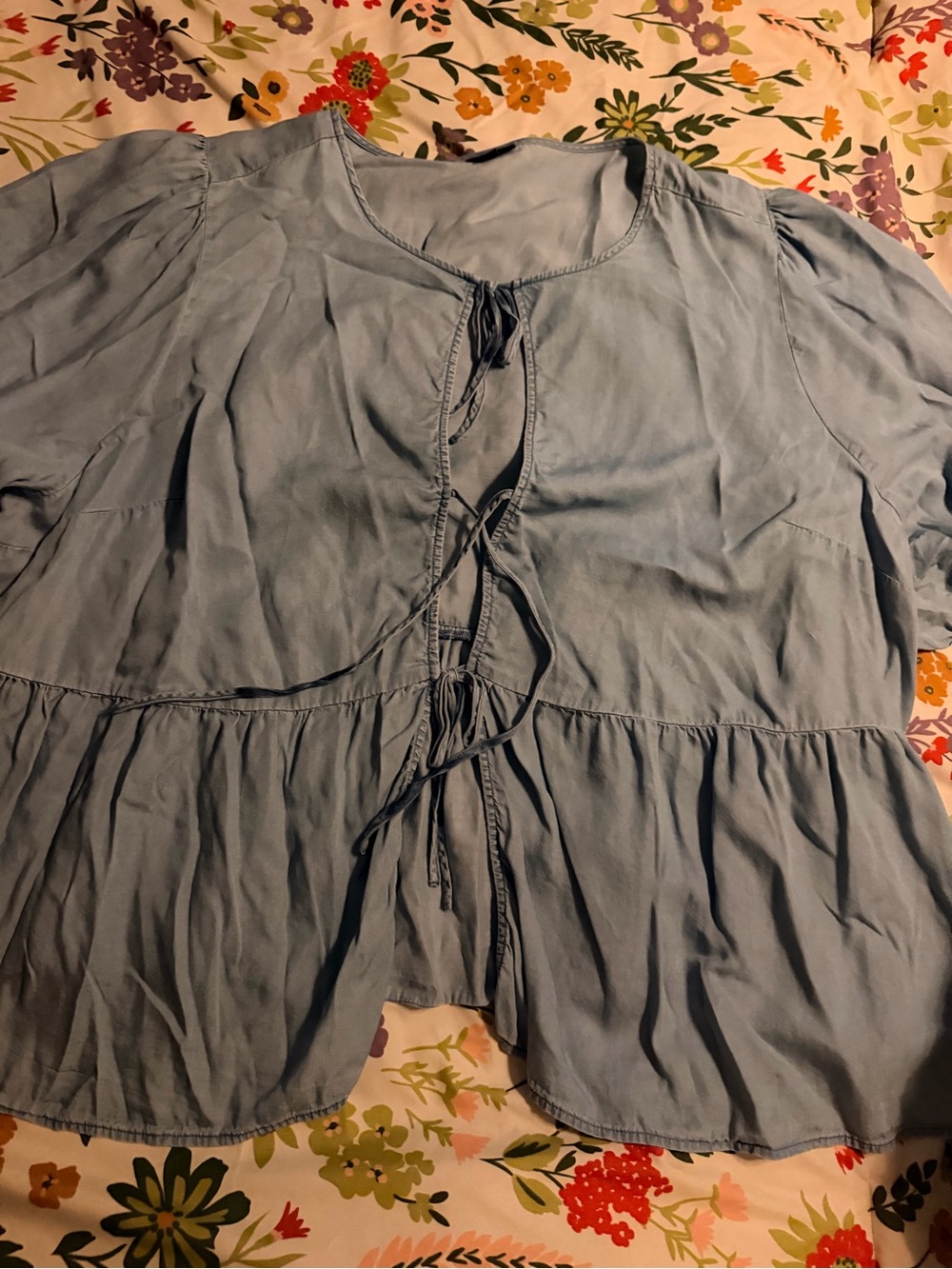 torrid Light Blue Tie-Front Peplum Blouse